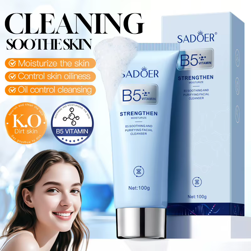 SADOER Nettoyant Visage Moussant à la Vitamine B5 Hydratant, Contrôle du Sébum, Nettoyage en Profond