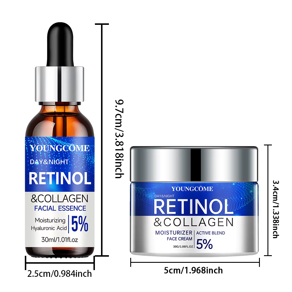Ensemble combiné de sérum crème rétinol, verrouillage dans l'humidité, répare la peau, lisse les rid