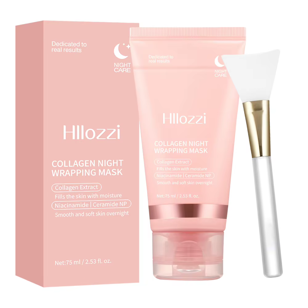 Masque enveloppant de nuit au collagène avec brosse à gelée, masque de traitement de nuit hydratant 