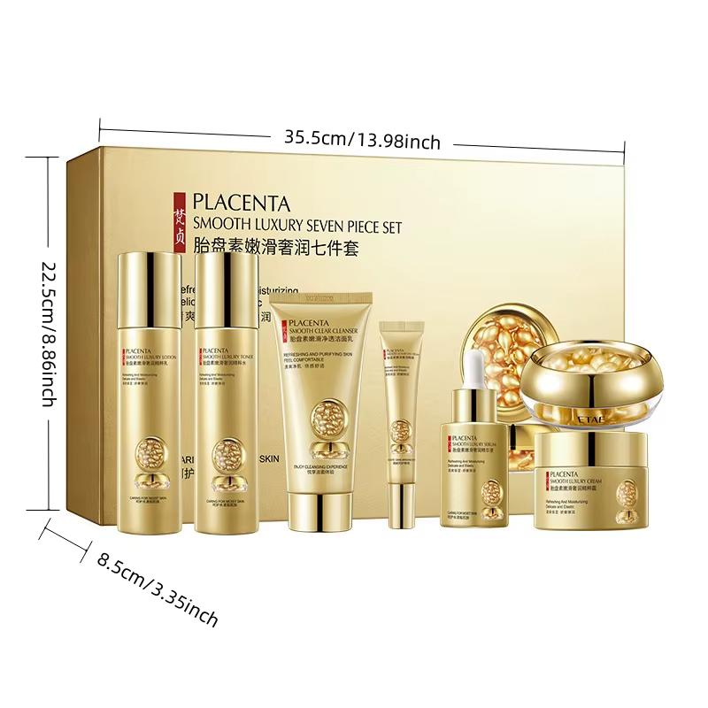 Placenta Soins de la peau Ensemble de sept pièces, riche en placenta Essence, produits de beauté pou