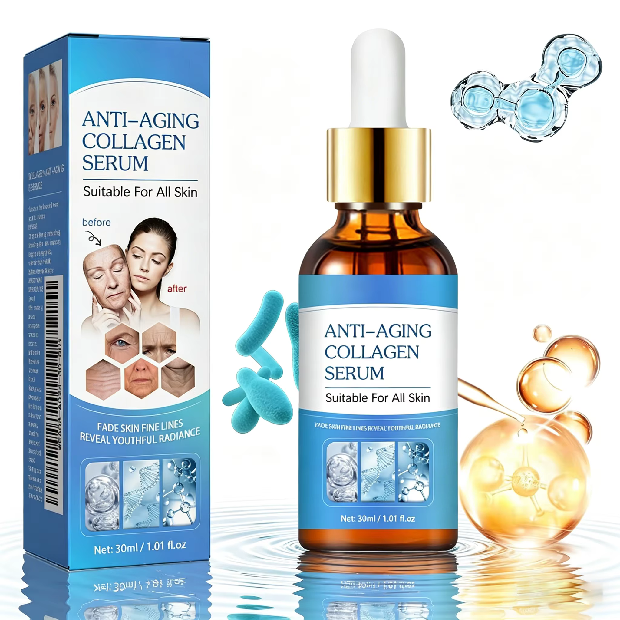 Sérum au collagène anti-âge, boîte de sérum pour le visage