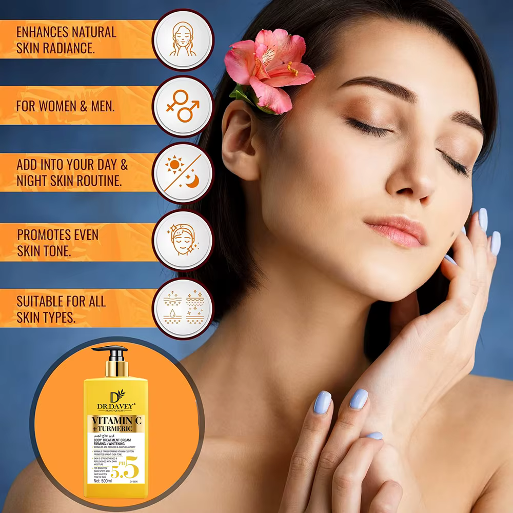 Crème éclaircissante pour le corps au curcuma à la vitamine C +. Crème anti-âge pour taches de vieil