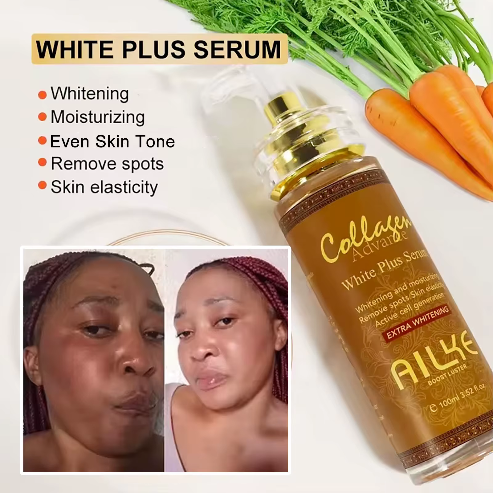 AILKE Sérum visage blanchissant la peau, réduit les taches, hydratant, même le teint, avec collagène