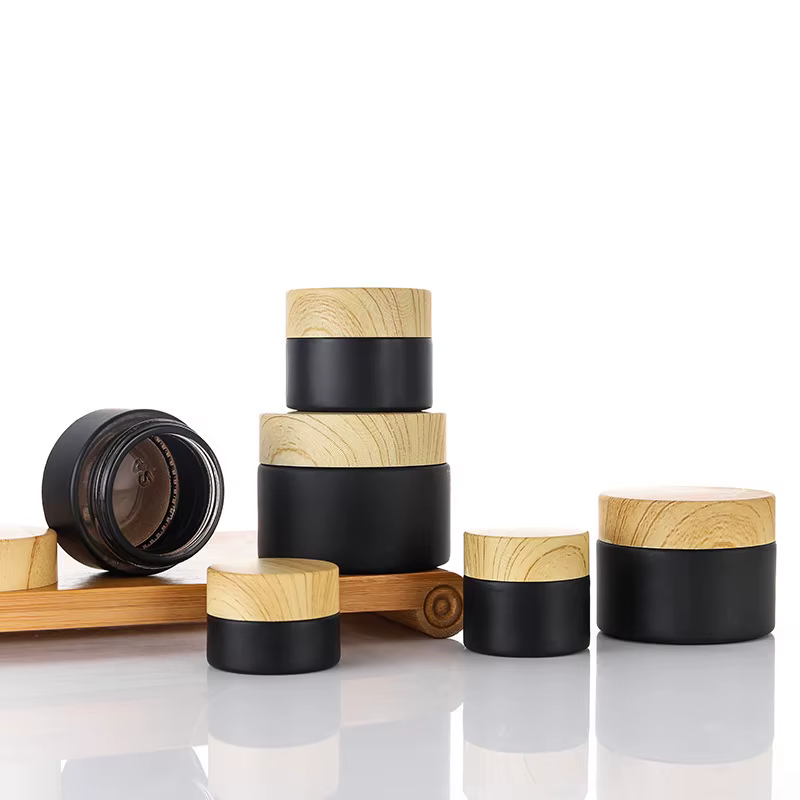 Pot de crème cosmétique 10/15/20/30/50g, 12 pièces, pots d'échantillon vides en verre dépoli noir, r