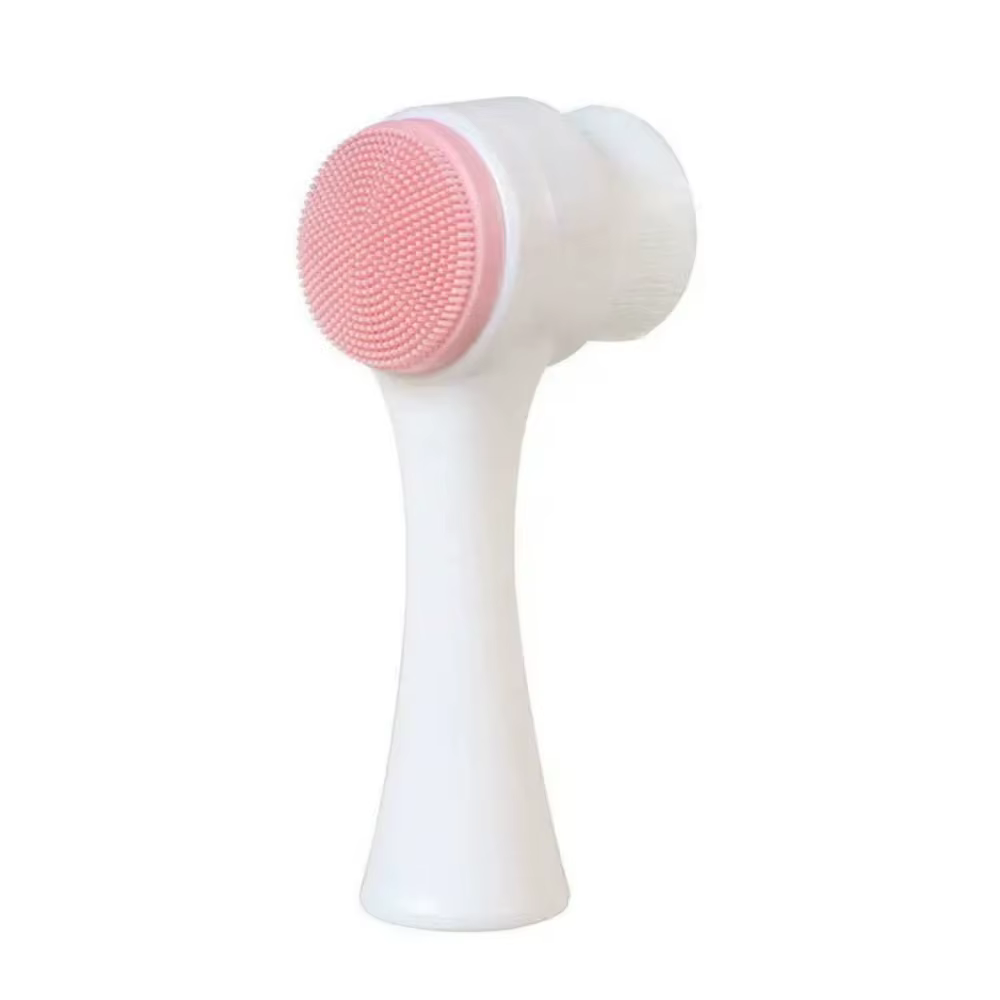 Brosse nettoyante visage 3D double face en silicone, brosse de massage manuelle, poils doux, exfolia