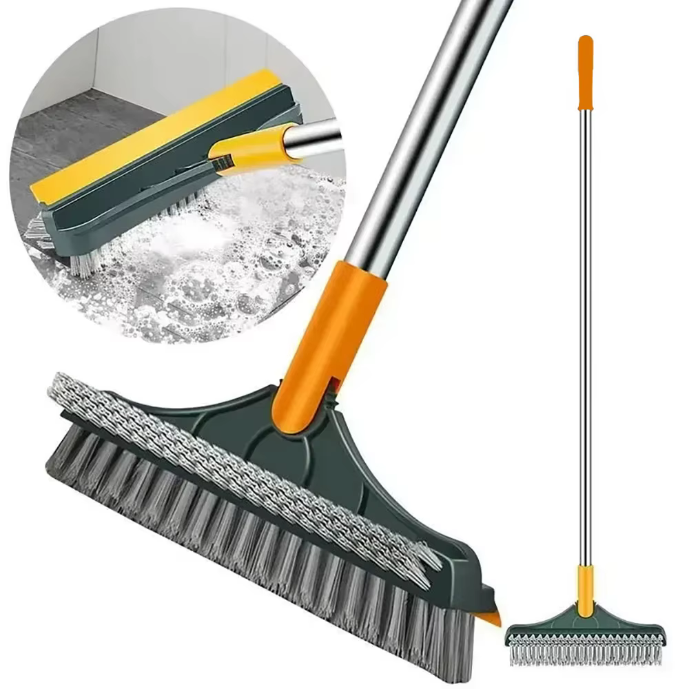 Brosse de nettoyage 2-en-1 pour sol de salle de bain, brosse à long manche avec raclette amovible, b