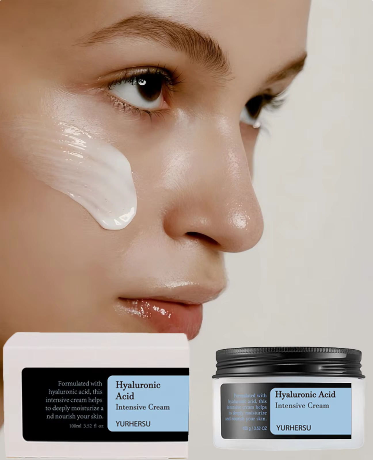 Crème visage à l'acide hyaluronique, crème hydratante et anti-rides intense 48H pour femmes et homme