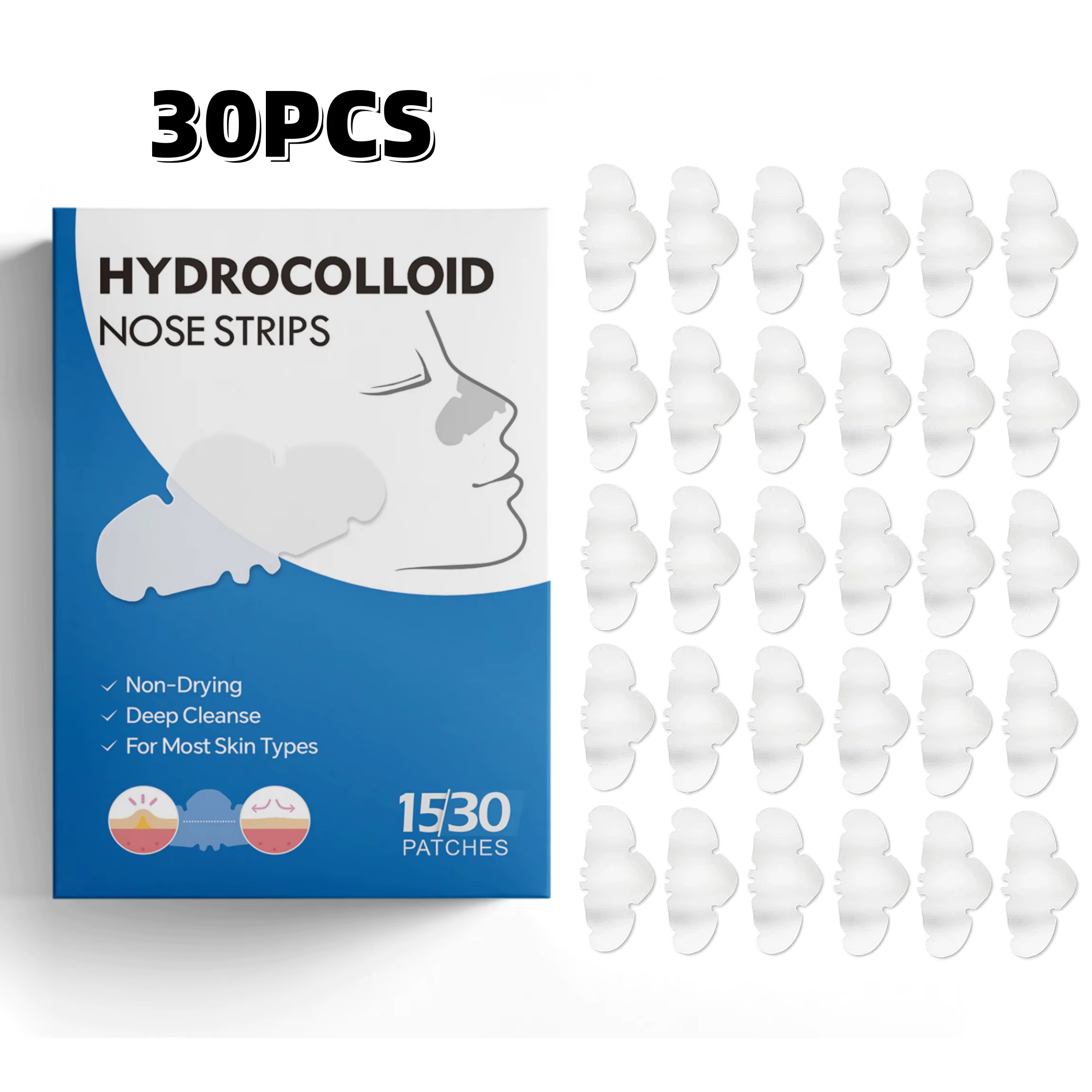 Use 30 morceaux de bandelettes nasales hydrocolloïdes pour éliminer les têtes noires et blanches et 