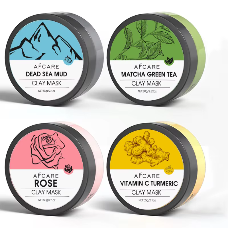 Ensemble de masques faciaux en argile, 4 pièces, curcuma, vitamine C, thé vert, boue de mer morte, a