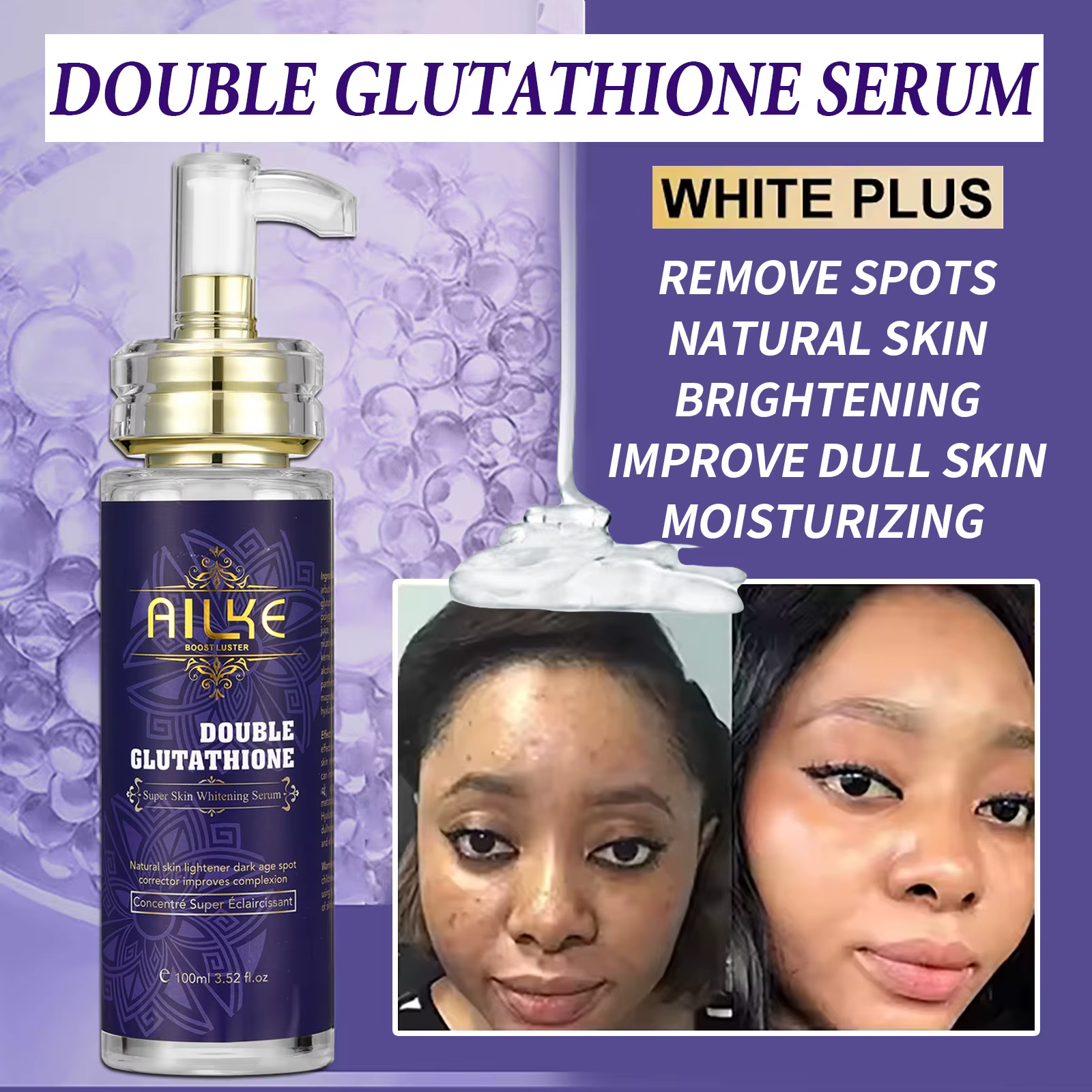 AILKE Wiltshire-Soins pour la peau endoloris avec double glutathion, éclaircissant, hydratant, élimi
