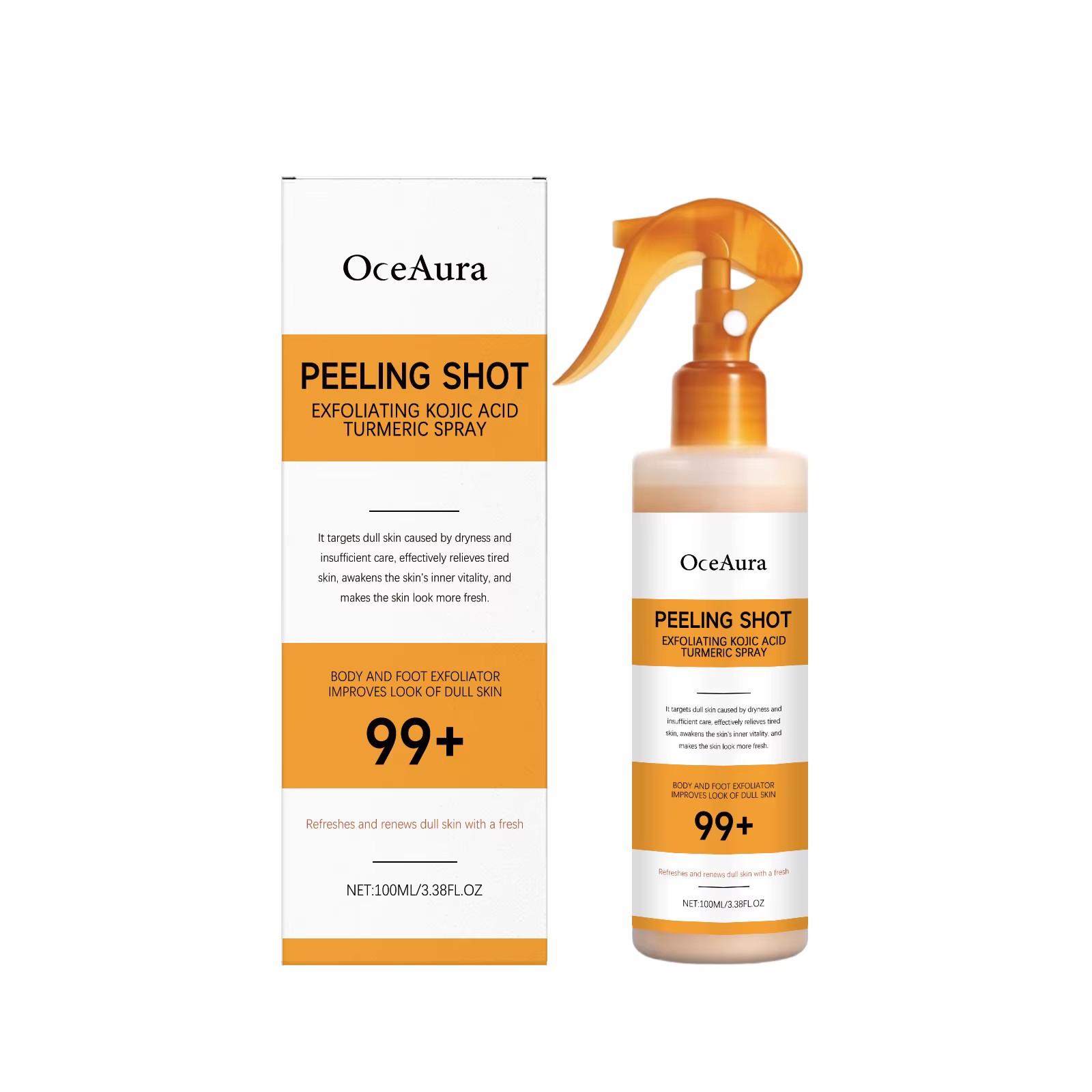 Spray exfoliant doux à l'acide kojique et au curcuma pour éliminer les peaux mortes, éclaircir le te
