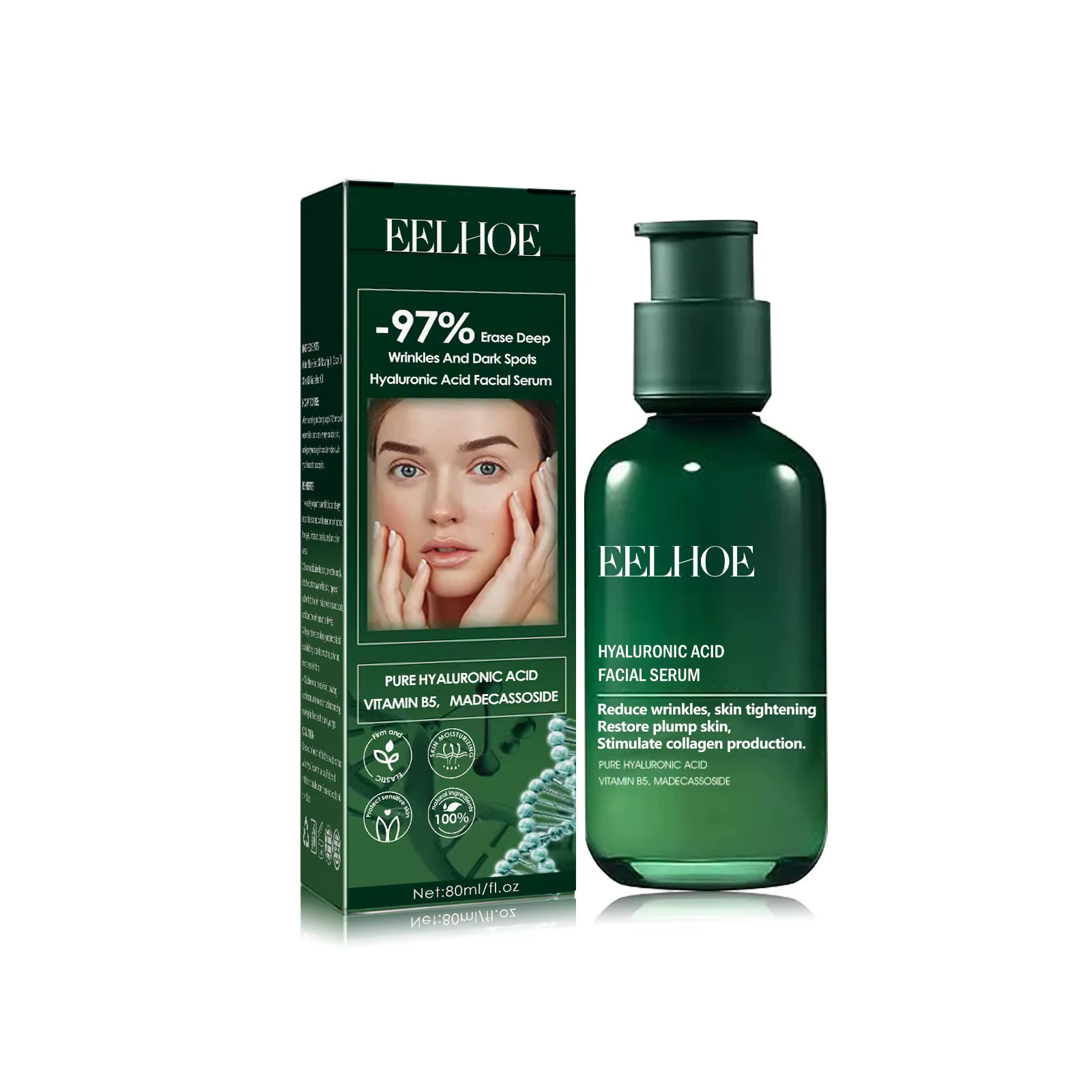 Sérum à l'acide hyaluronique pur, dissolvant de rides, estompe les ridules, les taches foncées, rétr
