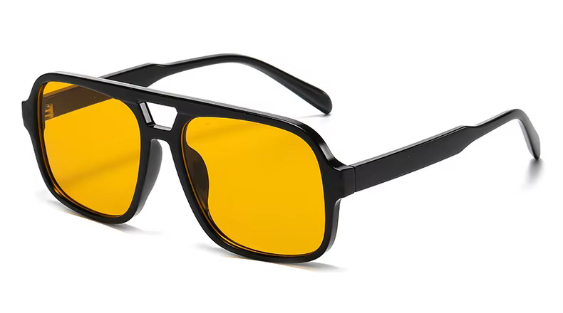 Lunettes de soleil carrées jaunes pour femmes, lunettes de soleil rétro à double pont, lunettes à gr