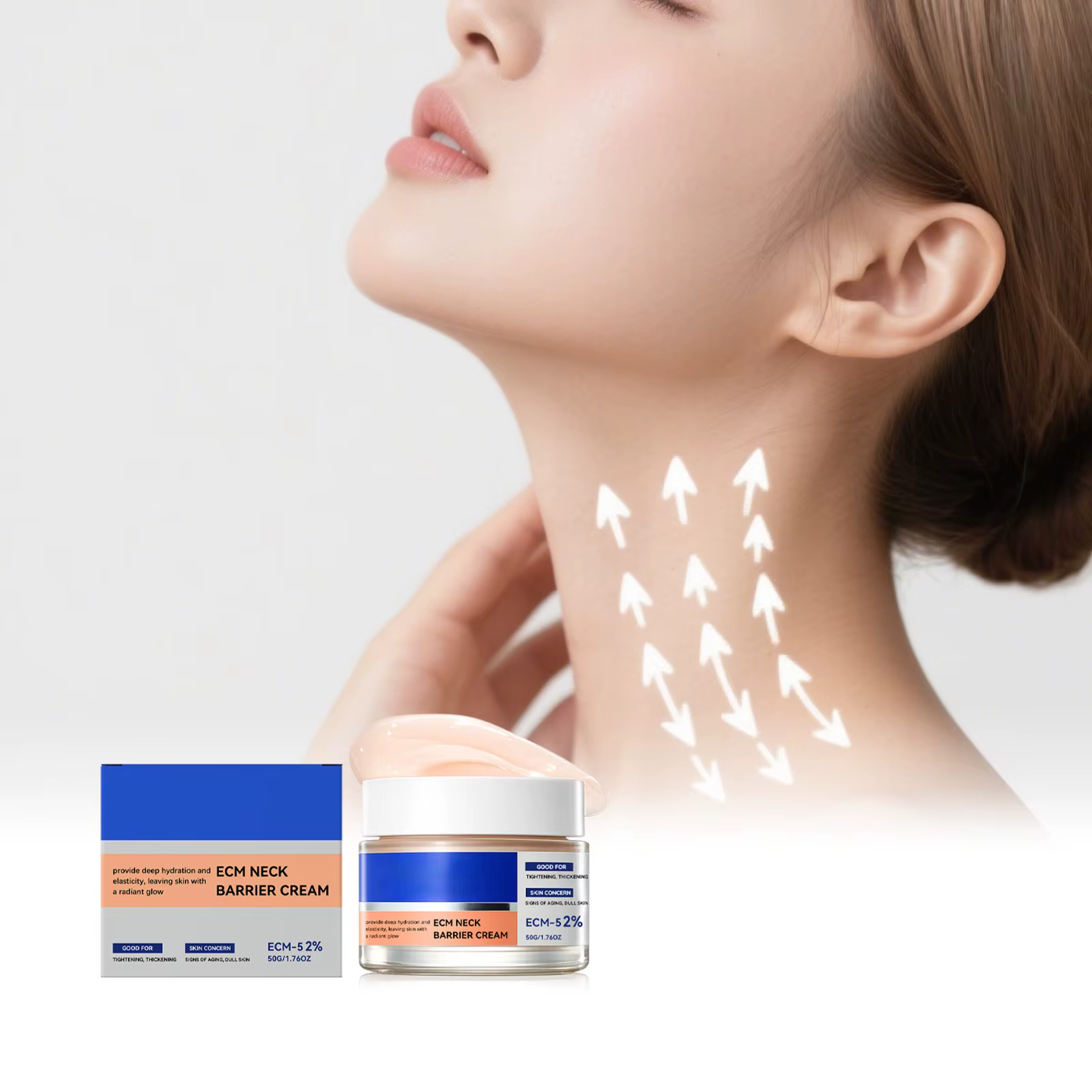 Crème hydratante pour le cou : Soin doux pour une peau douce et élastique. Contour du cou clair et n