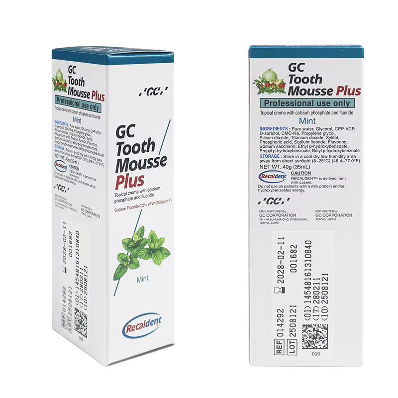 GC Tooth Mousse Plus Menthe Crème reminéralisante pour l'émail dentaire au fluor 40g/Tube/Boîte