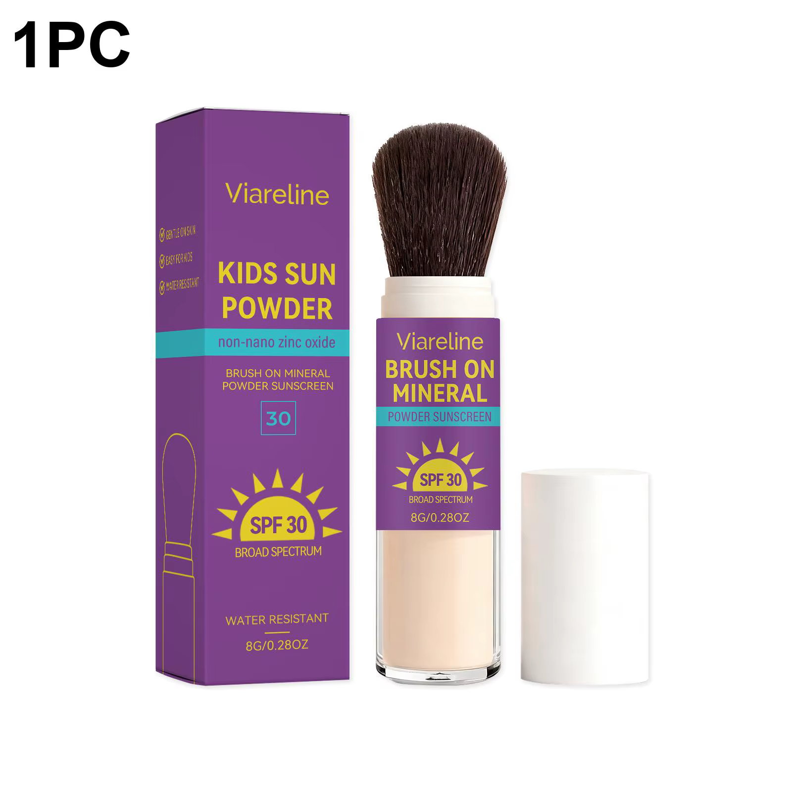 Poudre solaire à appliquer au pinceau pour enfants SPF 30, poudre minérale pour tout-petits et bébés