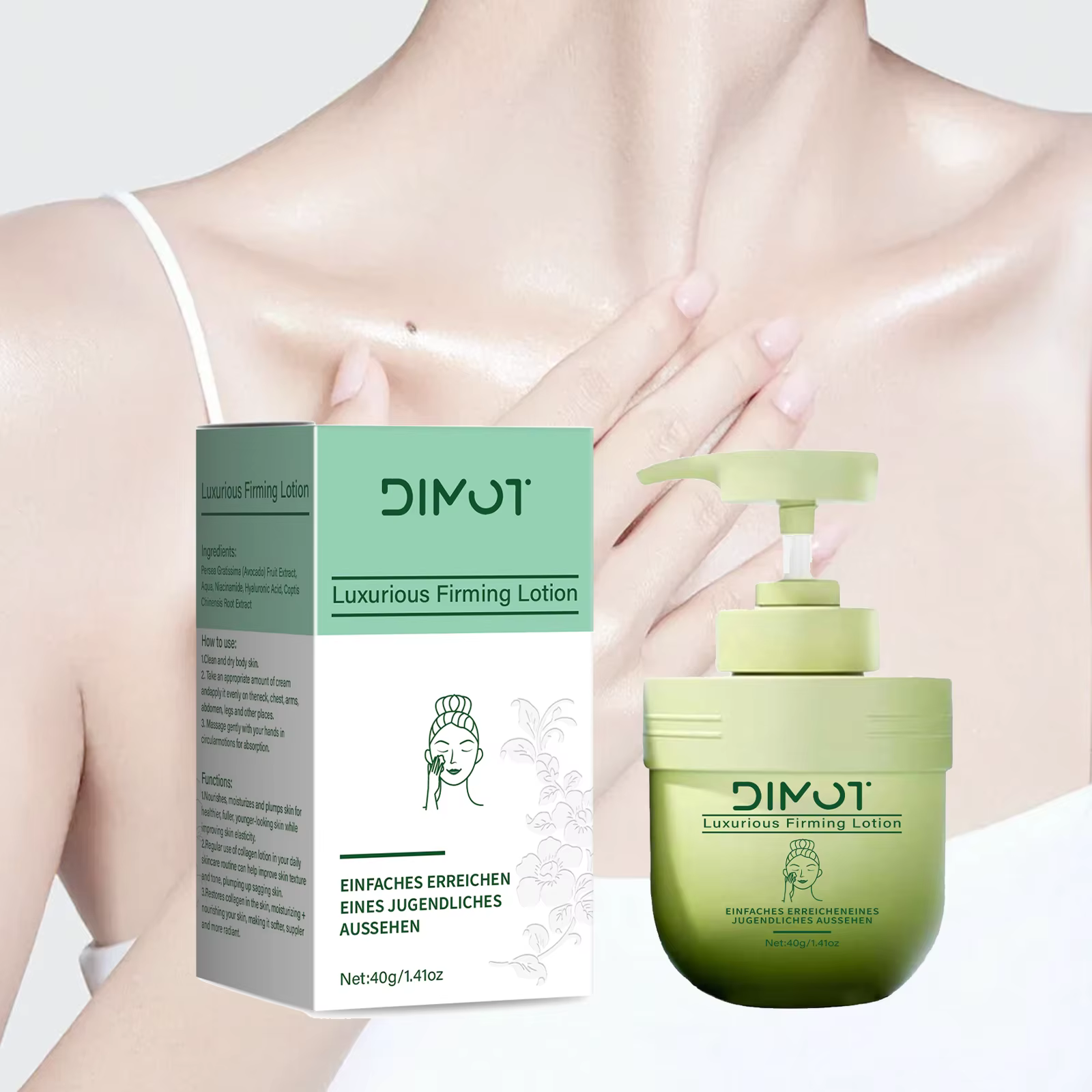 DIMOT 40g Lotion raffermissante luxueuse – Crème anti-rides, hydratante et liftante avec extrait d'a