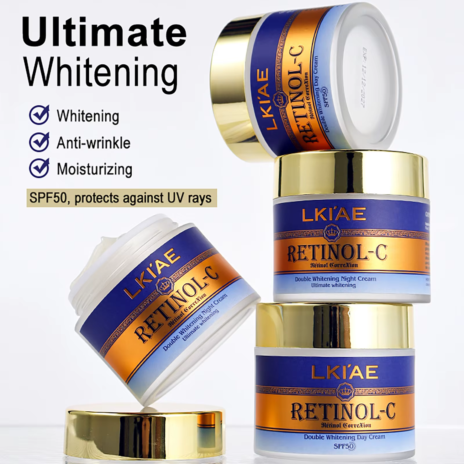 LKIAE crème visage jour et nuit d'escargot naturel et rétinol, blanchissante, réduit les ridules, le