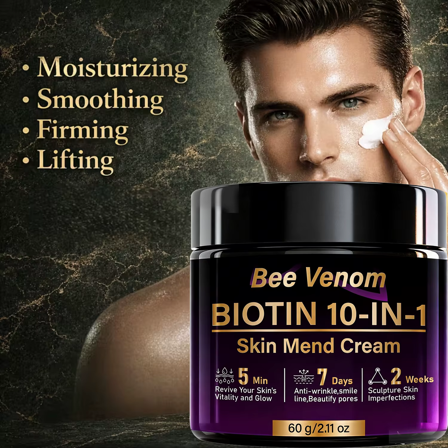 Crème réparatrice pour la peau au venin d'abeille et à la biotine 10-en-1
