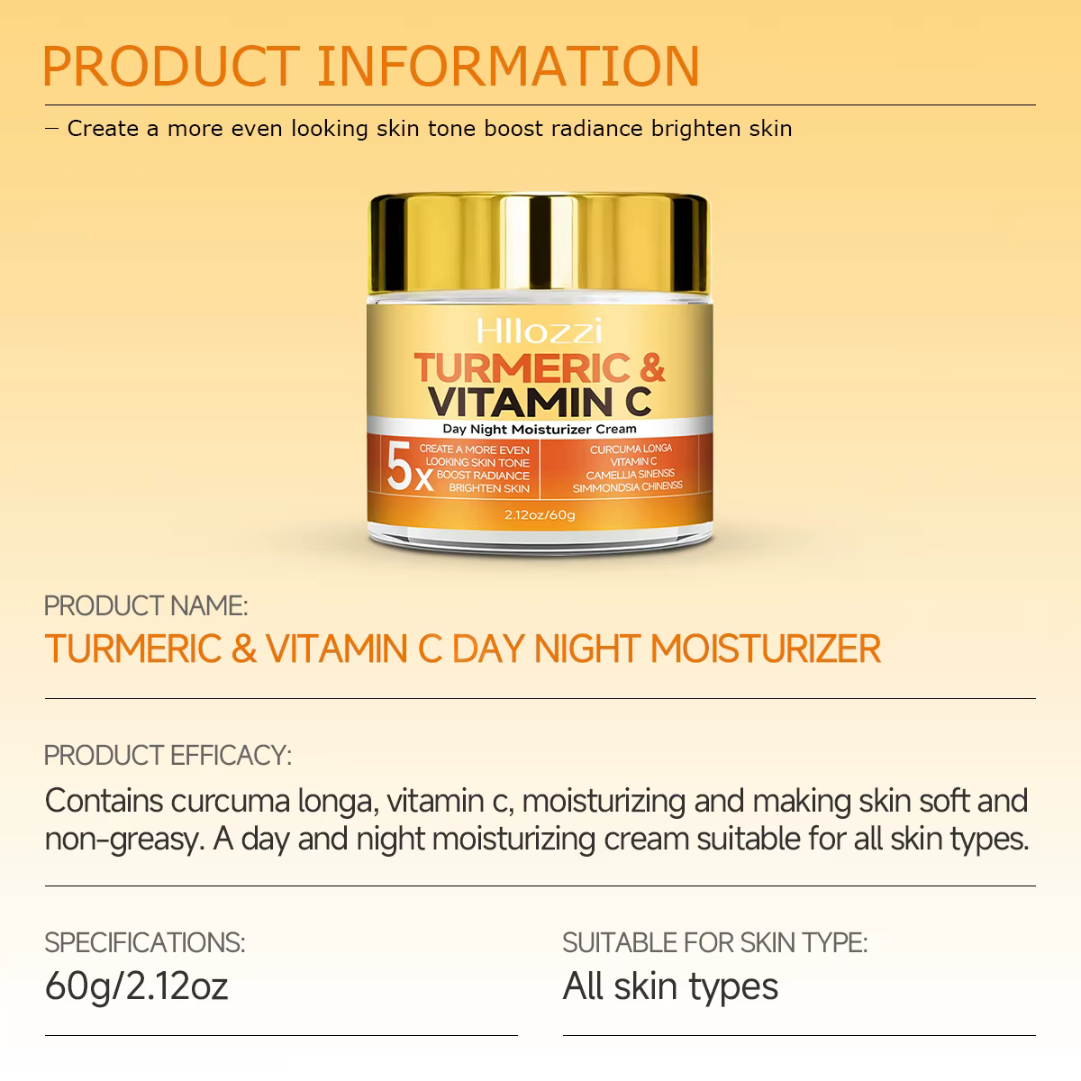 Crème hydratante jour et nuit au curcuma et à la vitamine C
