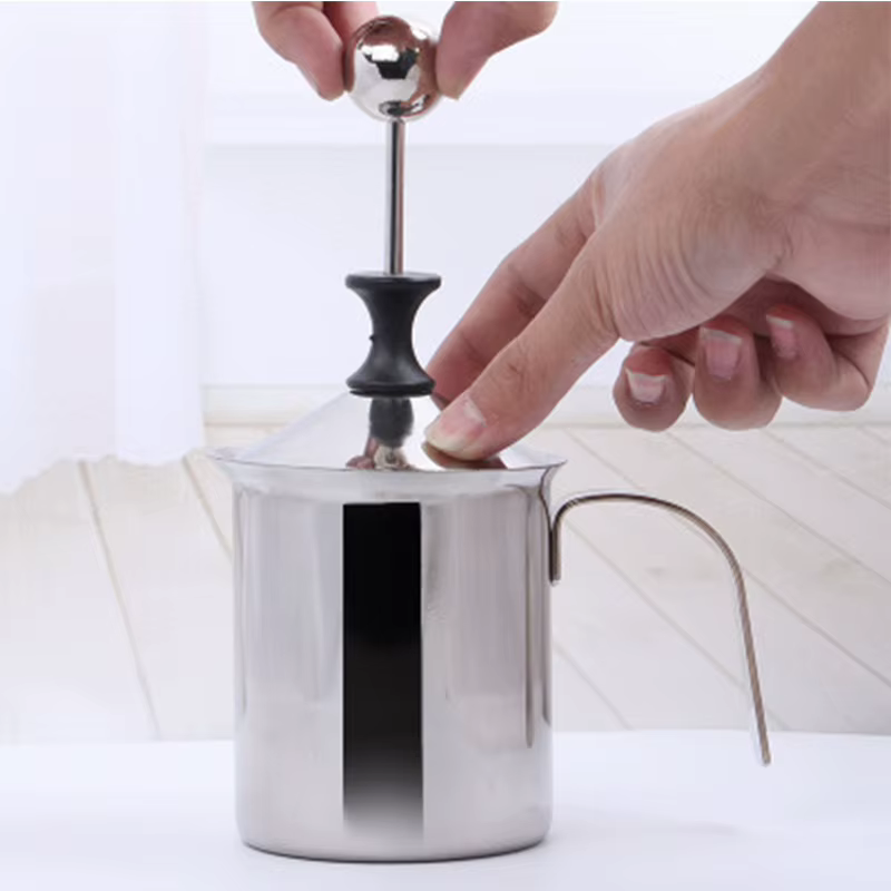 Mousseur à lait manuel 400 ml en acier inoxydable pour cappuccino, crèmeur à lait, mousseur à café, appareil de cuisine