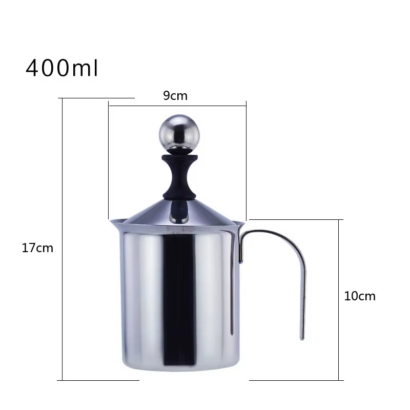 Mousseur à lait manuel 400 ml en acier inoxydable pour cappuccino, crèmeur à lait, mousseur à café, appareil de cuisine