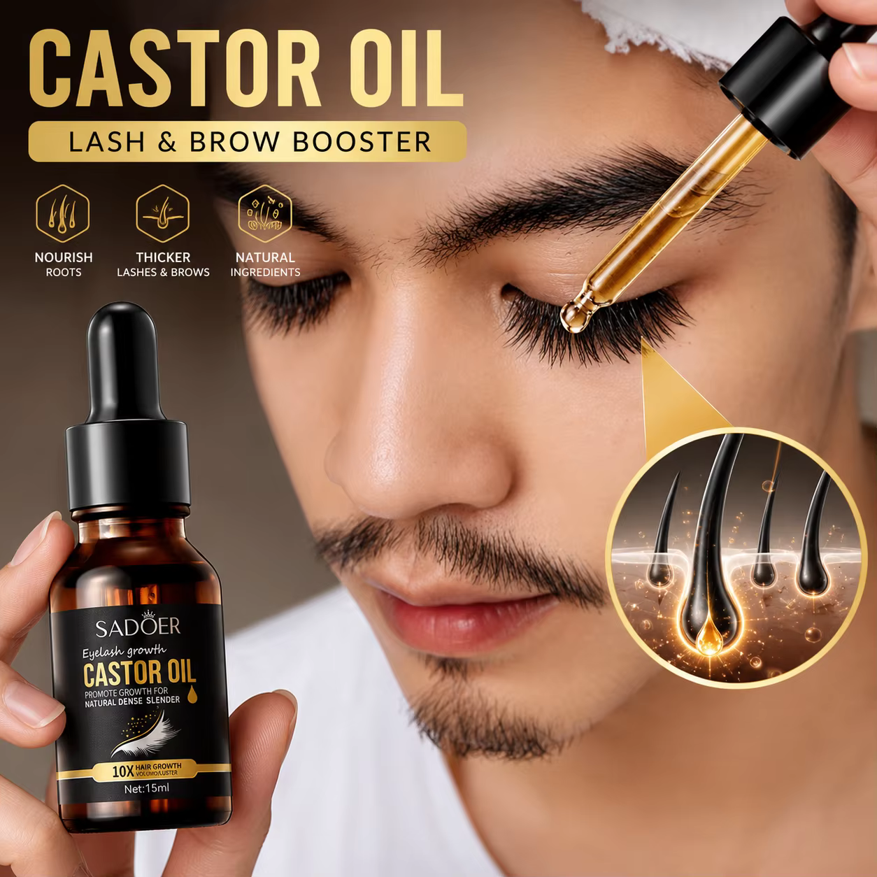 Sérum de croissance des cils à l'huile de ricin 10X+
