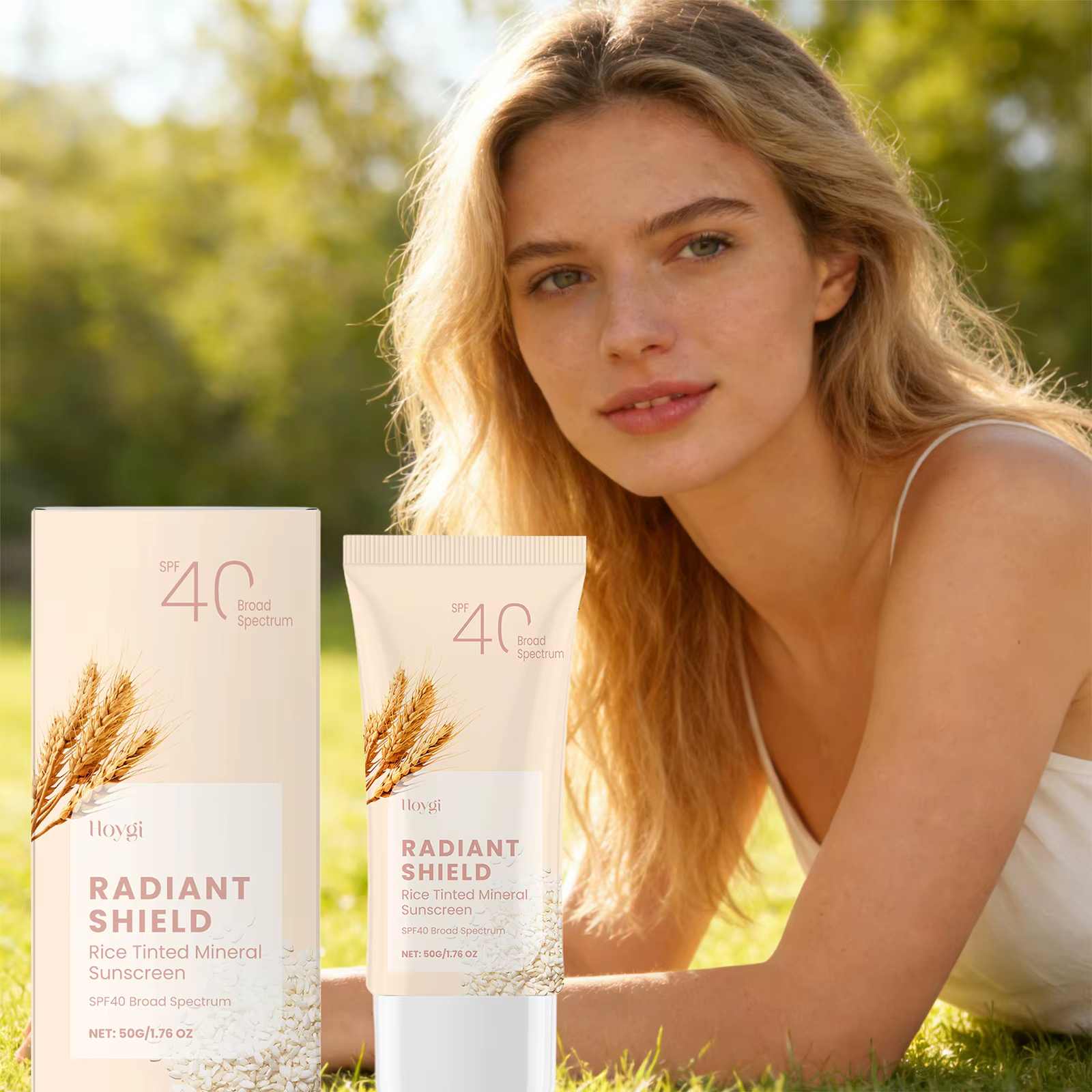 Crème solaire minérale teintée au riz SPF40