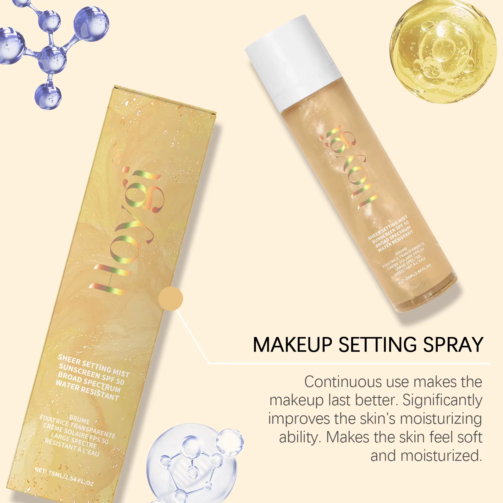 Spf 50 + Spray de réglage pour le maquillage
