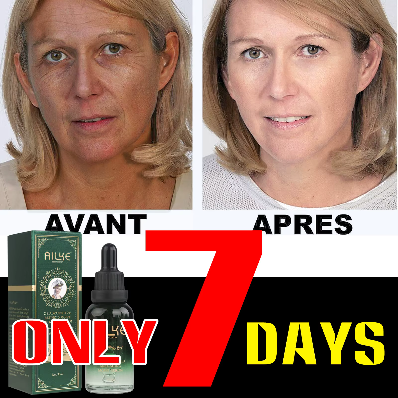 AILKE Sérum visage anti-rides humide rinoïde avancé, sérum rétinol pour éclaircir, raffermissant, hydratant, correcteur des taches foncées