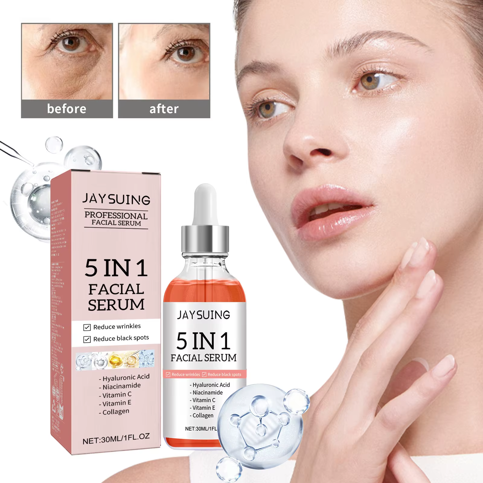 1/2/3/5 boîte 5 en 1 sérum pour le visage acide hyaluronique Essence hydratant rajeunissement vitamine C Niacinamide éclaircissant soins de la peau