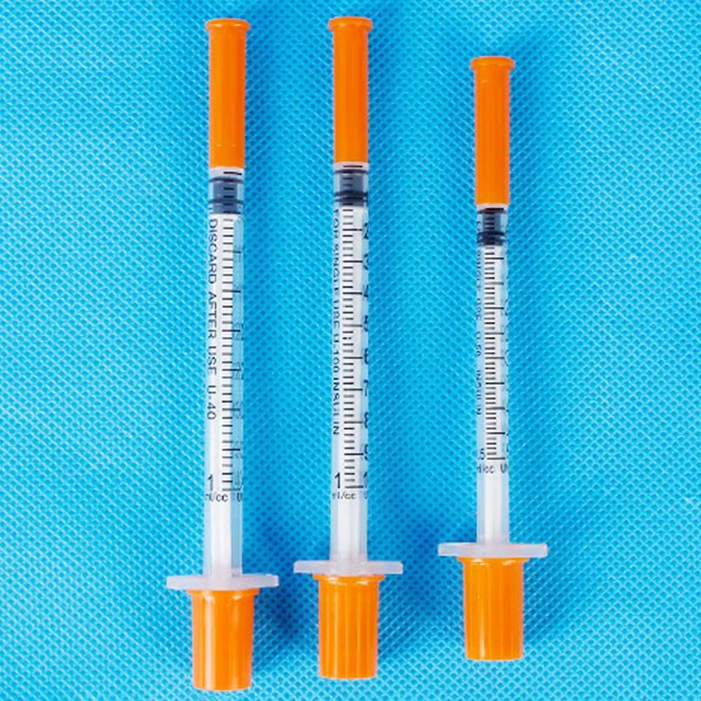 Seringue vétérinaire en plastique jetable de 1ml, 10 pièces, capuchon Orange, seringue à insuline stérile avec aiguilles pour animaux de ferme, chat, chien, cochon