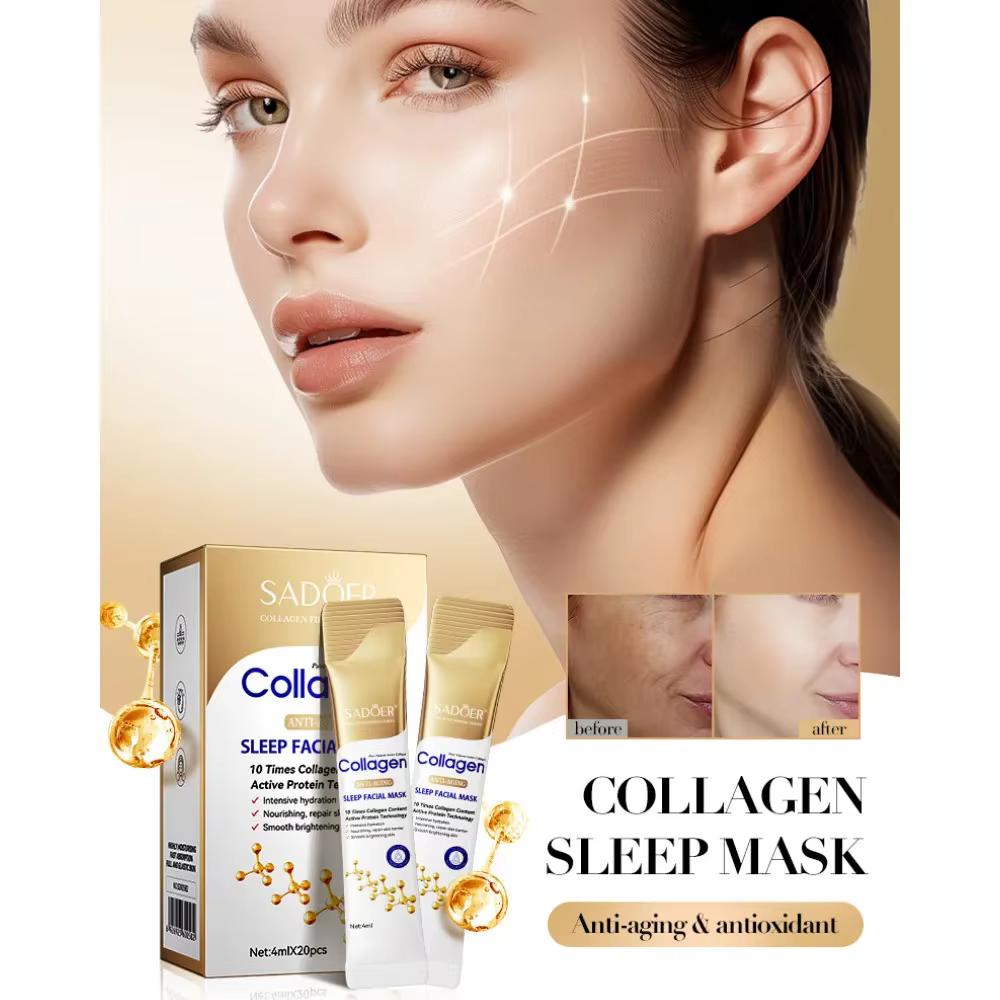 30 pièces SADOER collagène dormir masques faciaux visage soins de la peau hydratant éclaircissant raffermissant