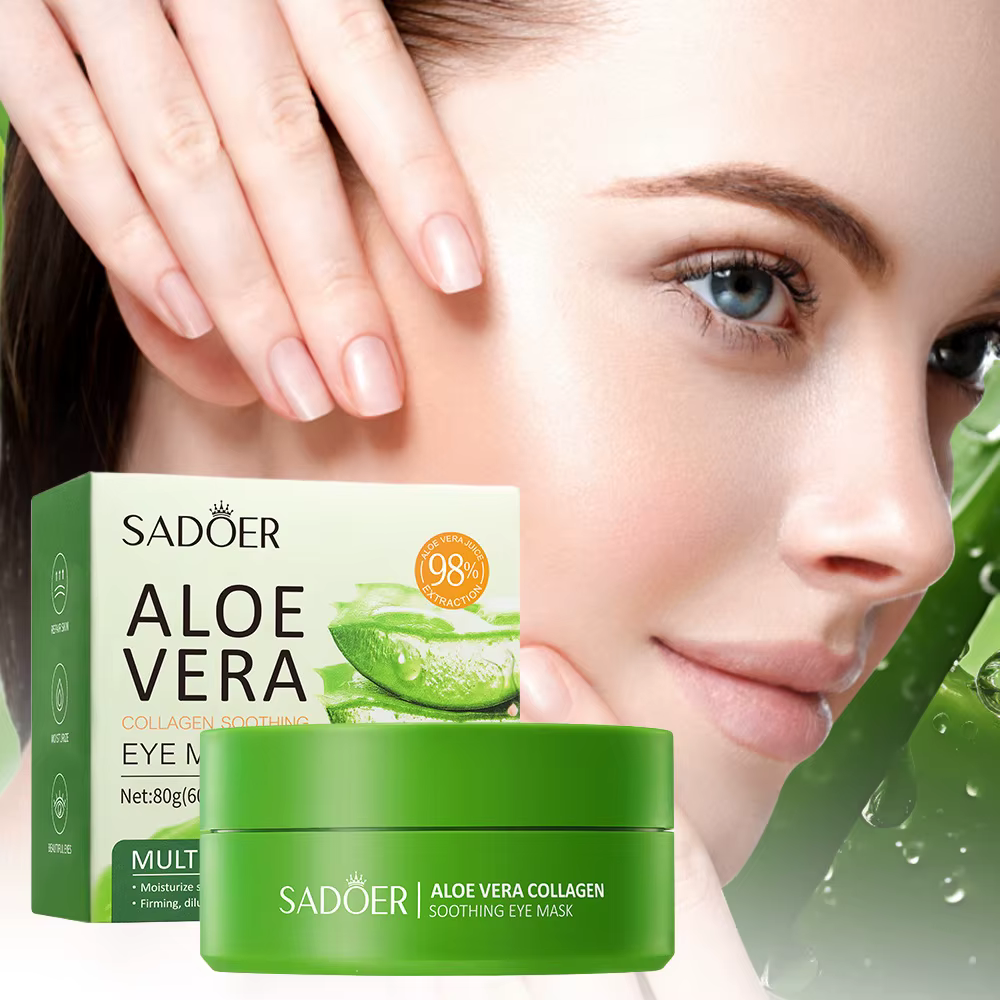 SADOER Masque Apaisant Contour des Yeux au Collagène et à l'Aloe Vera 60 Patchs Hydratants et Raffermissants pour les Poches et les Cernes