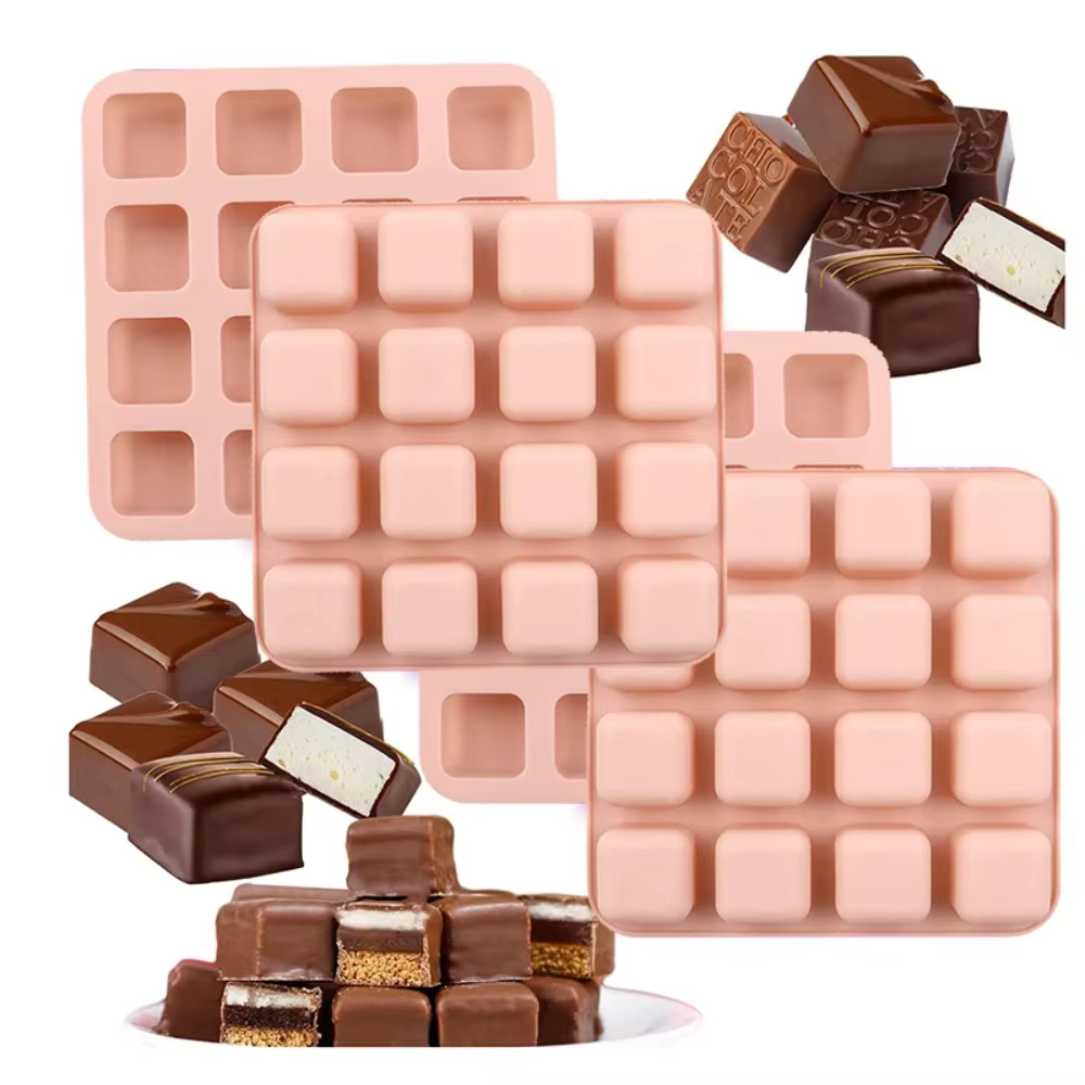 Moule carré en silicone pour caramel, 16 cavités, pour chocolats, truffes, collations riches en gras, collations Keto, outils de cuisson réutilisables pour bonbons et gommes