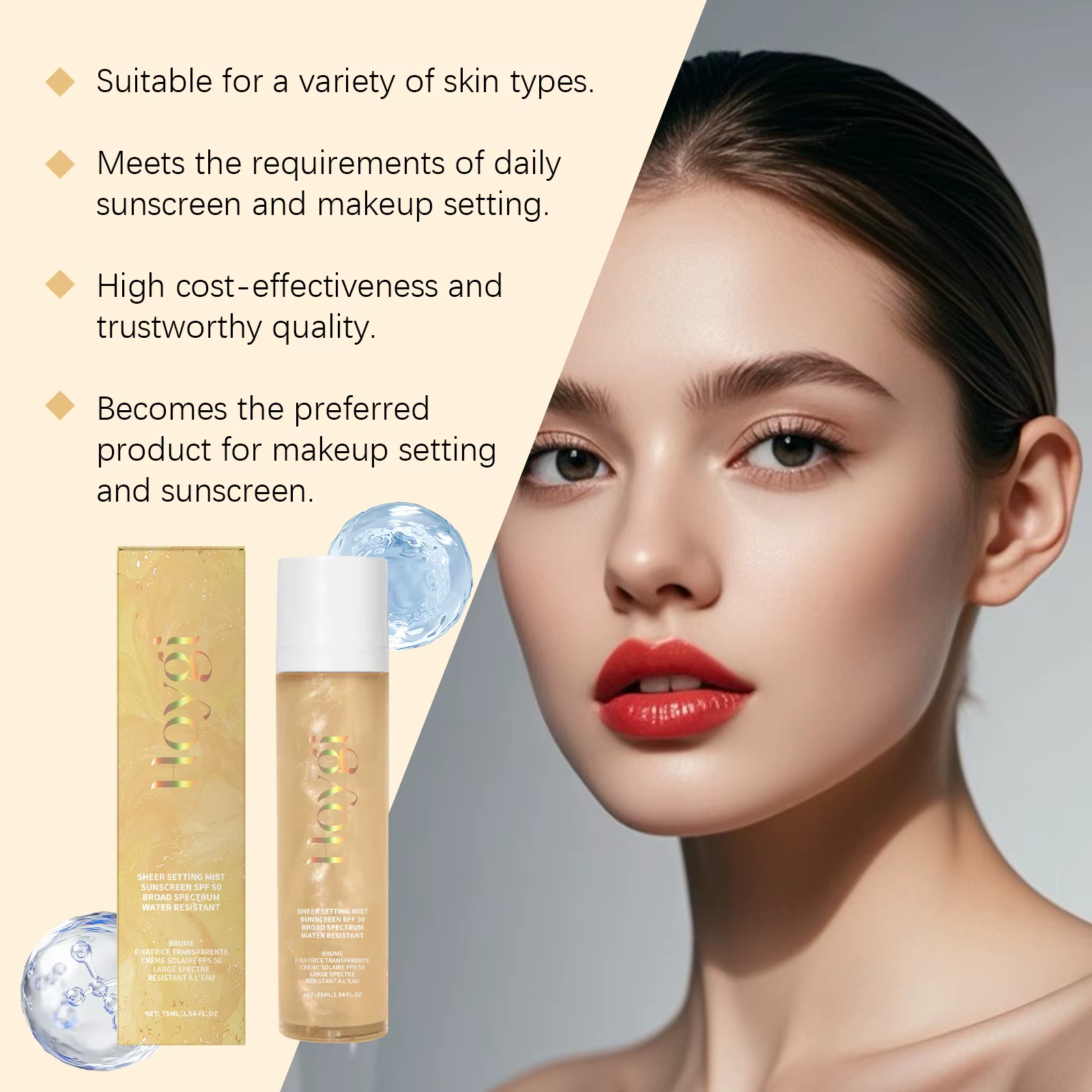 Spf 50 + Spray de réglage pour le maquillage