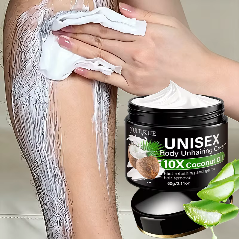 Crème dépilatoire à l'huile de coco unisexe YUITIKUE 60g, épilation douce et rapide, crème de soin quotidienne pour le corps entier