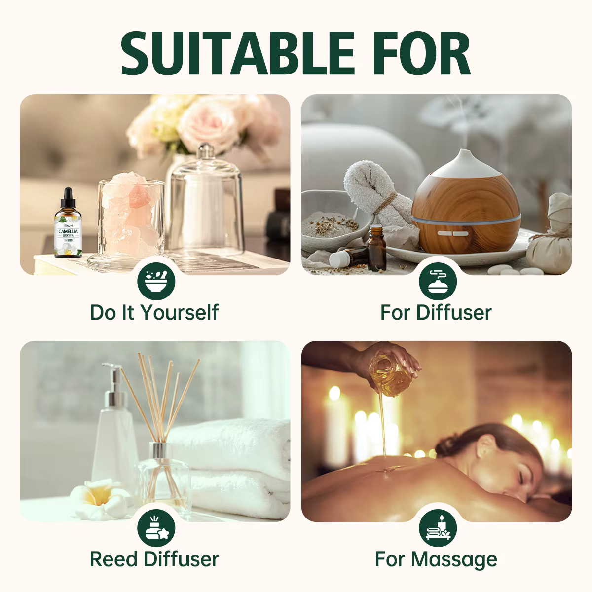 Huile essentielle de camélia – Hydratant naturel pur pour le visage et les cheveux