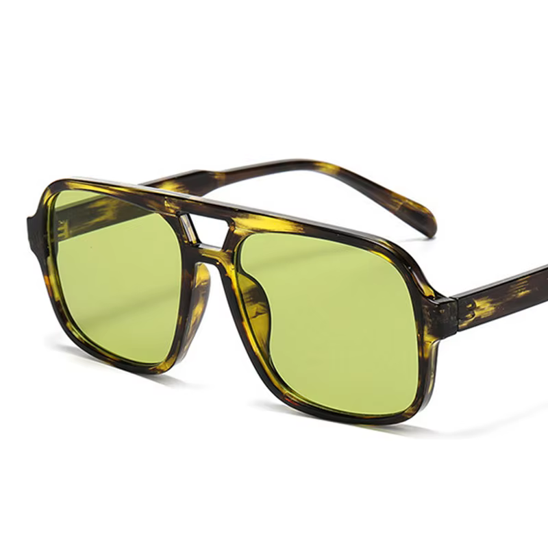 Lunettes de soleil carrées jaunes pour femmes, lunettes de soleil rétro à double pont, lunettes à grand cadre, lunettes de créateur de luxe, mode