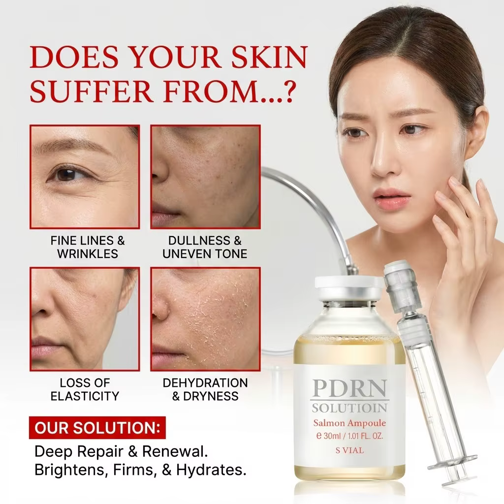 Ampoule Sérum ADN de Saumon PDRN Soin Avancé Réparation Profonde Renouvellement Éclat Tonifiant Renforcement de la Barrière Raffermissant Essence Visage Coréenne