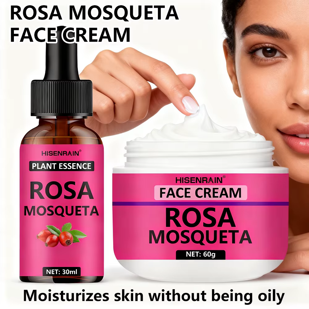 HISENRAIN Ensemble de soins pour la peau à la rose musquée : sérum hydratant et crème hydratante combinée – Kit anti-âge