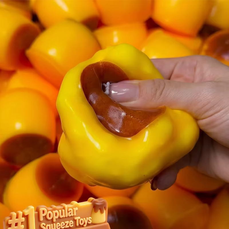 Balle de décompression souple à montée lente en forme de pudding au caramel, réaliste, pour ASMR, sensorielle, TDAH, anti-stress, jouet sensoriel