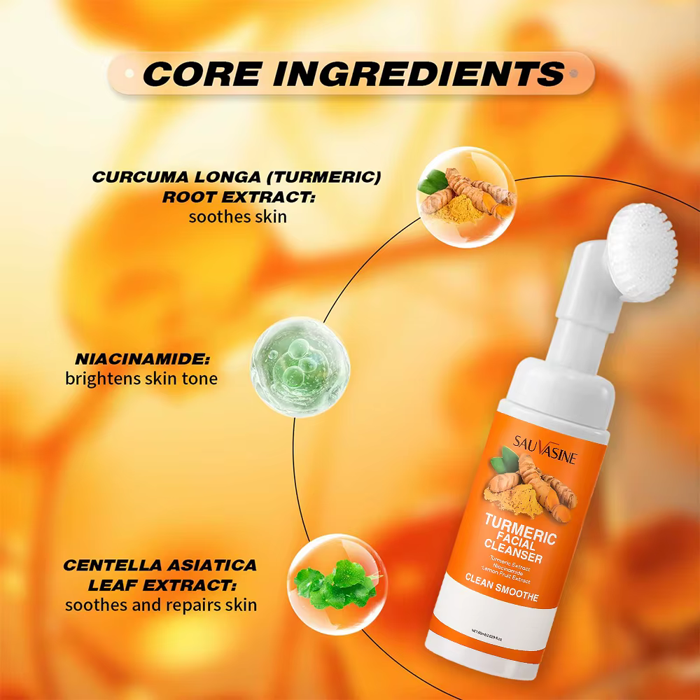 Nettoyant au curcuma hydratant le visage éclaircissant le teint de la peau mousse de lavage
