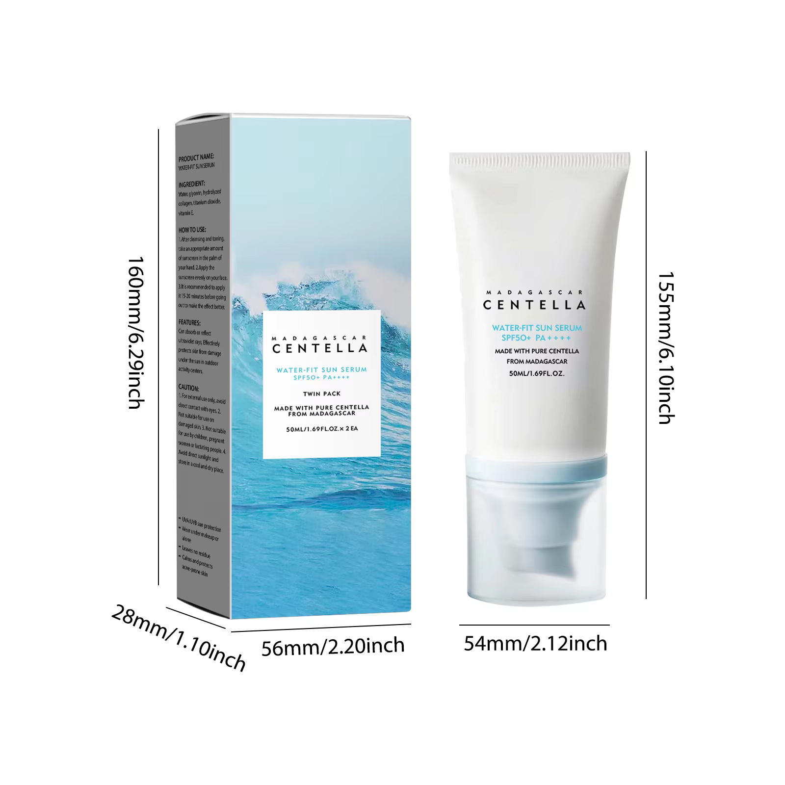 Crème solaire SPF50+ PA++++ avec Centella – Protection UV forte