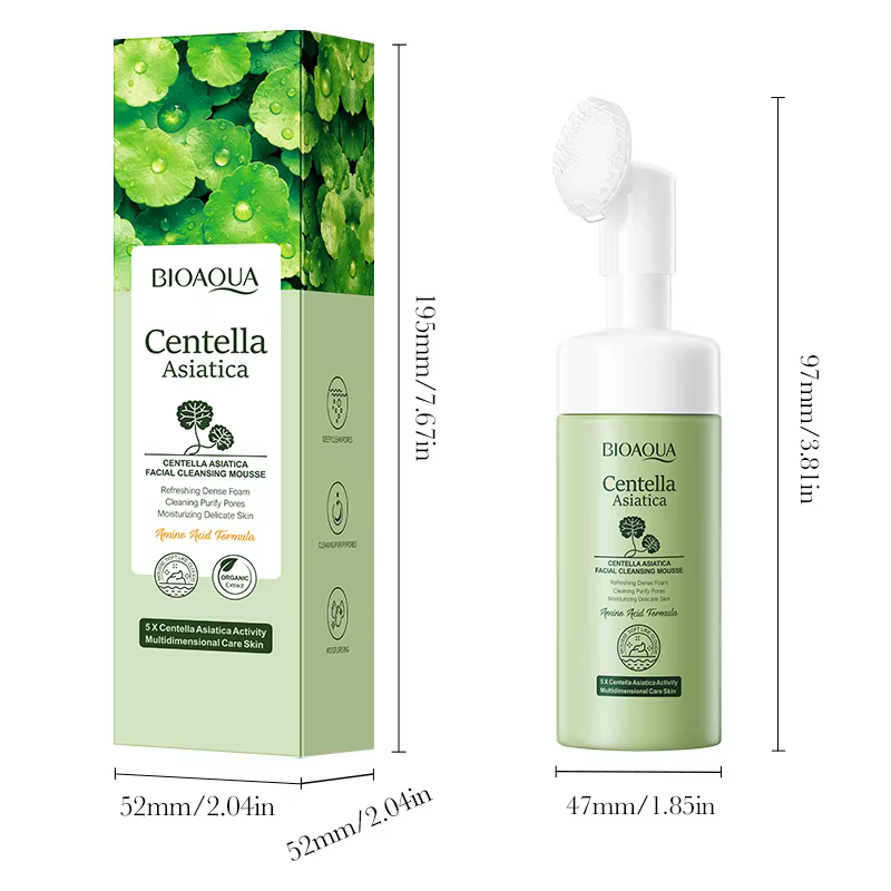 BIOAQUA Mousse Nettoyante Visage à la Centella Asiatica avec Brosse – Nettoyage Profond des Pores