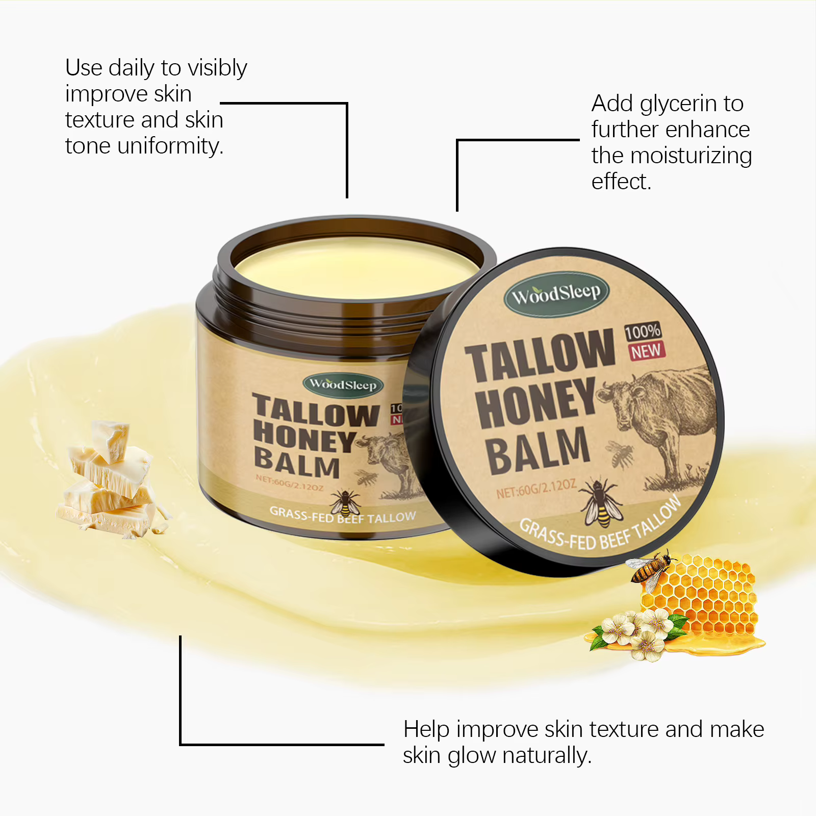 Crème hydratante au miel de Tallow de boeuf