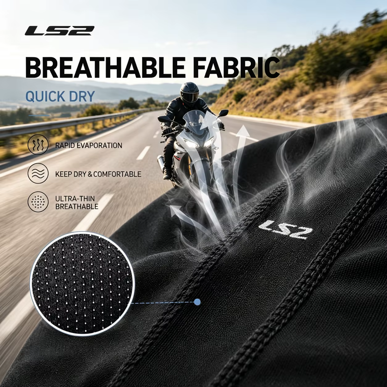 Masque Balaclava pour moto LS2 original, pour hommes et femmes, protection solaire UV, masque facial respirant, séchage rapide, masque d'hiver chaud pour le ski