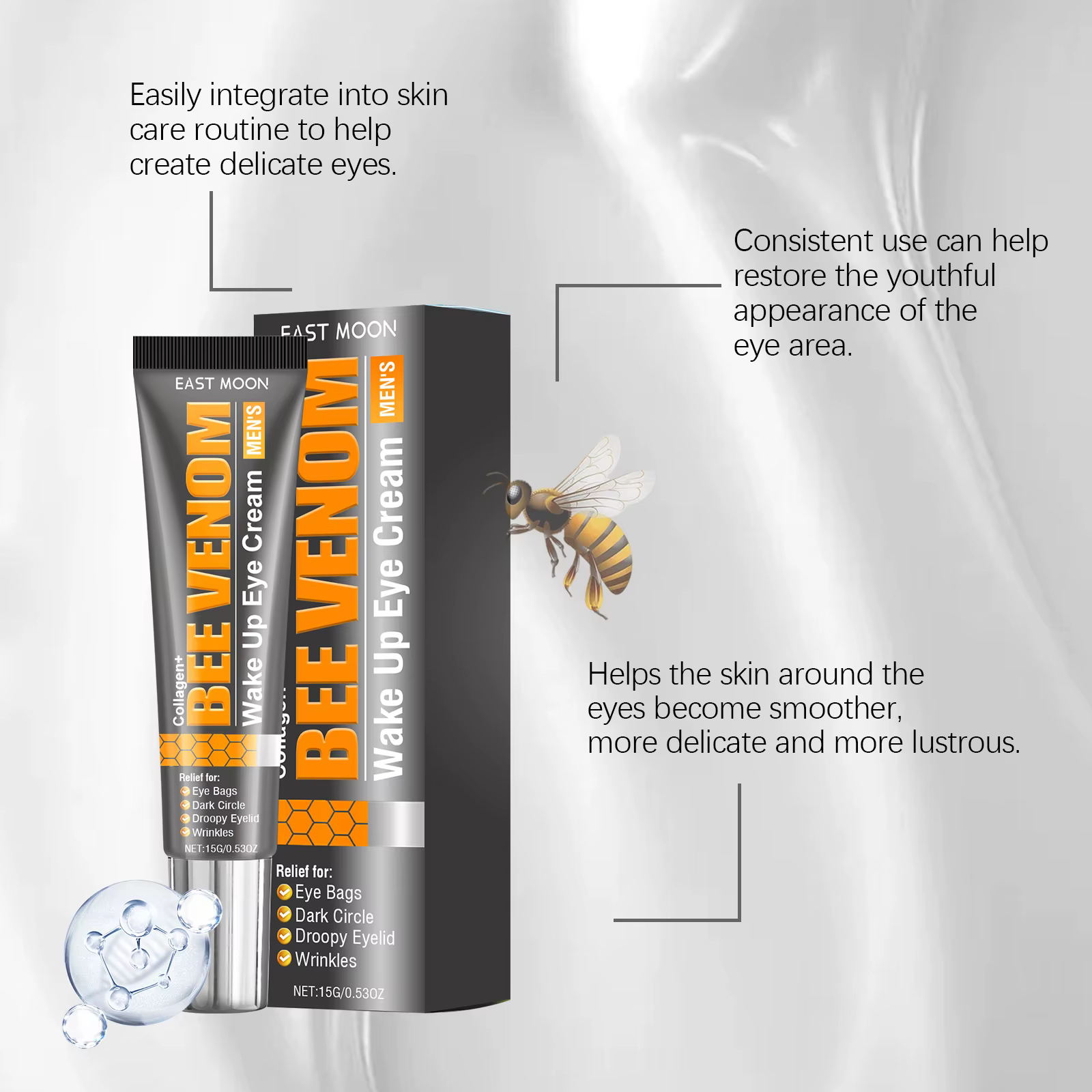 Crème Contour des Yeux au Venin d'Abeille Hydratante pour Peaux Sèches
