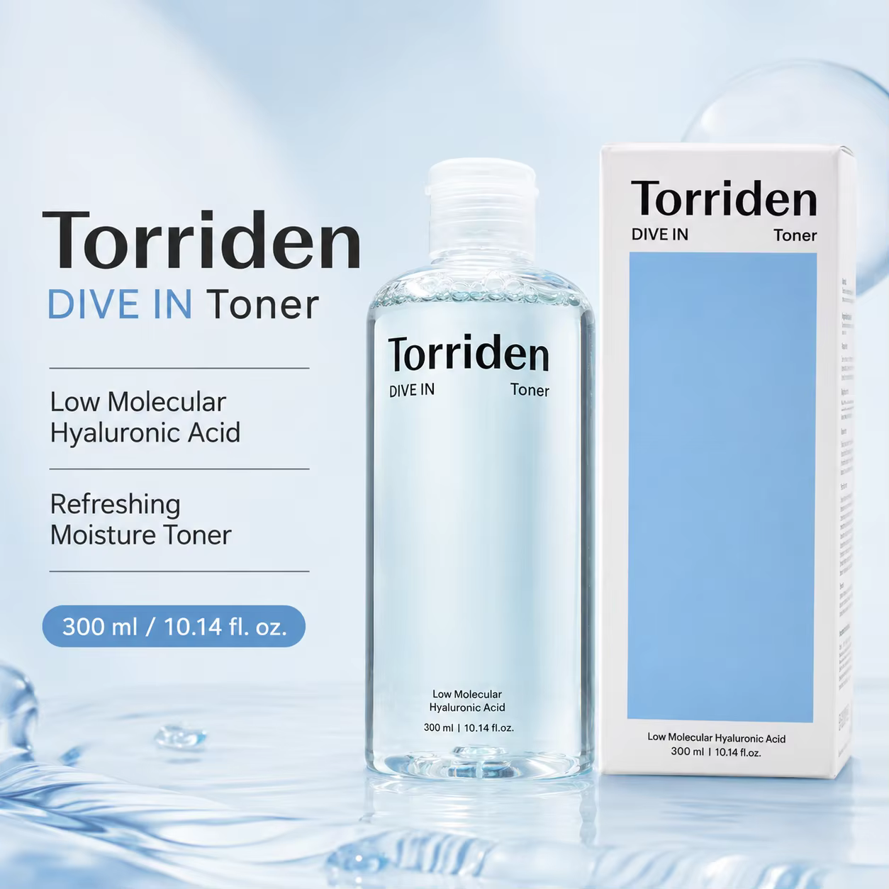 Torriden DIVE IN Tonique à l'acide hyaluronique à faible poids moléculaire 300 ml Eau hydratante et rafraîchissante pour le visage Hydratant Anti-dessèchement de la peau