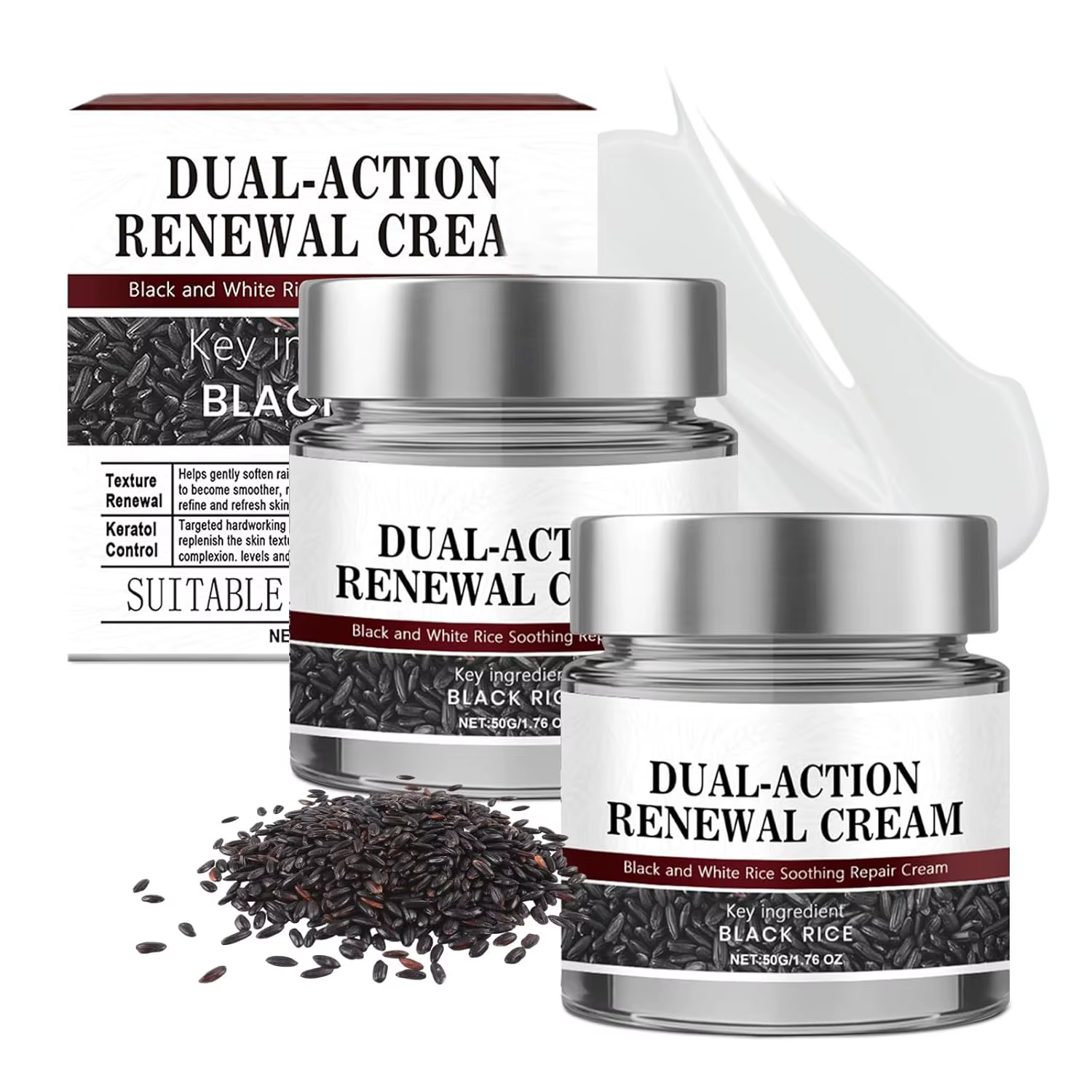 Crème réparatrice apaisante à double action au riz noir Keratin Erase pour le visage et le corps